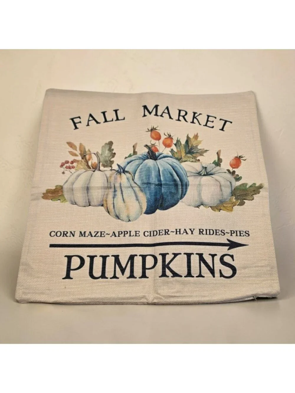 Fall Market Pumpkin-Themed Throw Pillow Cover Rustic Farmhouse Style 17